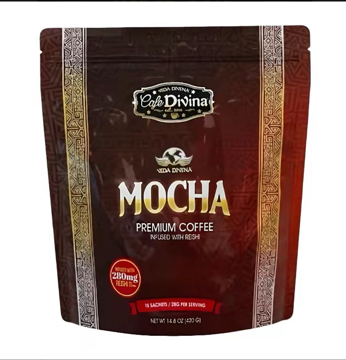 Vida Divina Mocha Coffee con Reishi – Café Premium Sabor Mocha | 15 Sobres