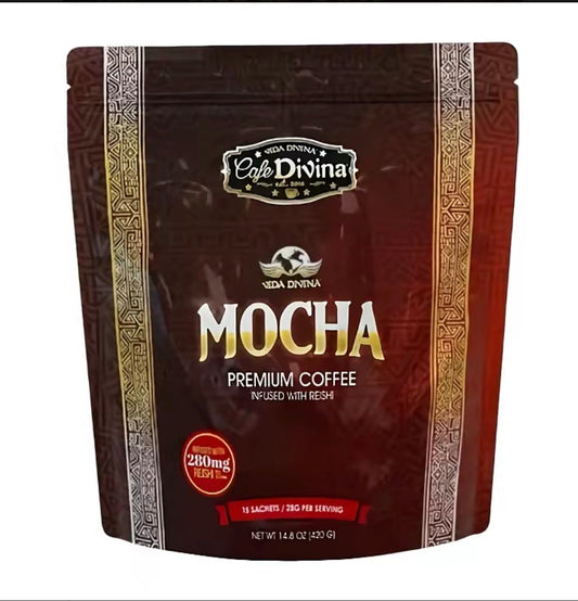 Vida Divina Mocha Coffee con Reishi – Café Premium Sabor Mocha | 15 Sobres