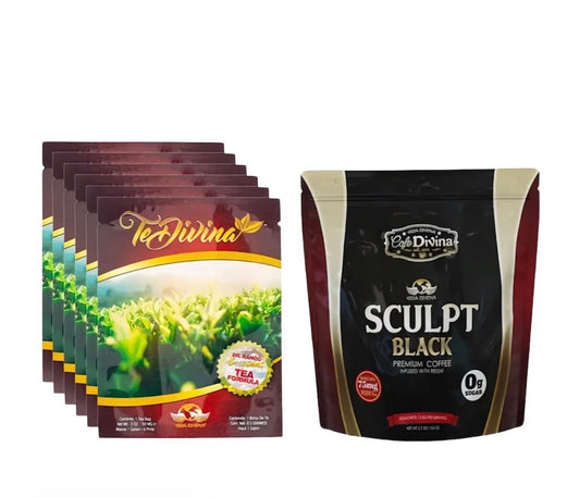 Vida Divina Tea Divina + Sculpt Black Coffee con Reishi | Paquete Premium | Sobres y Café