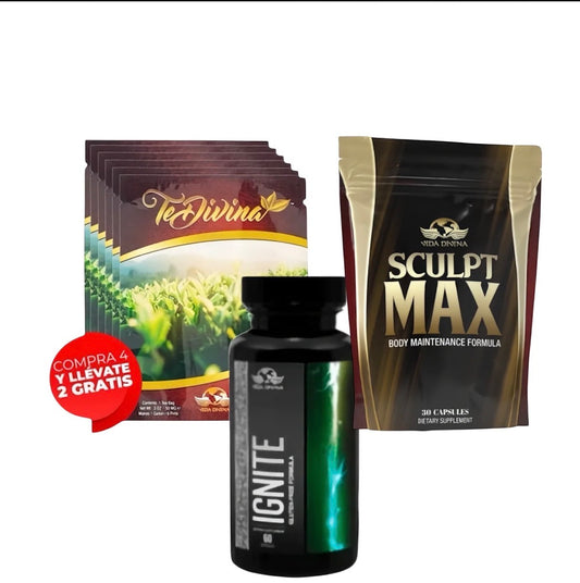 Vida Divina Tea Divina + Ignite + Sculpt Max | Paquete Premium | Sobres y Cápsulas